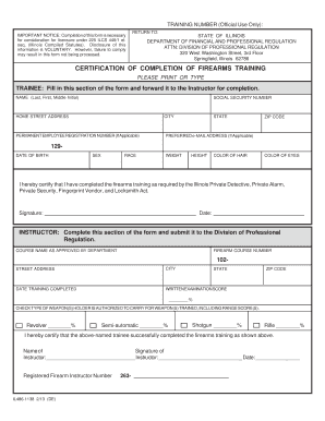 Certification of Completion of Firearms Training Illinois Department of  Form