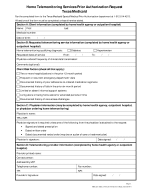 Home Telemonitoring Services Prior Authorization TMHP Com  Form