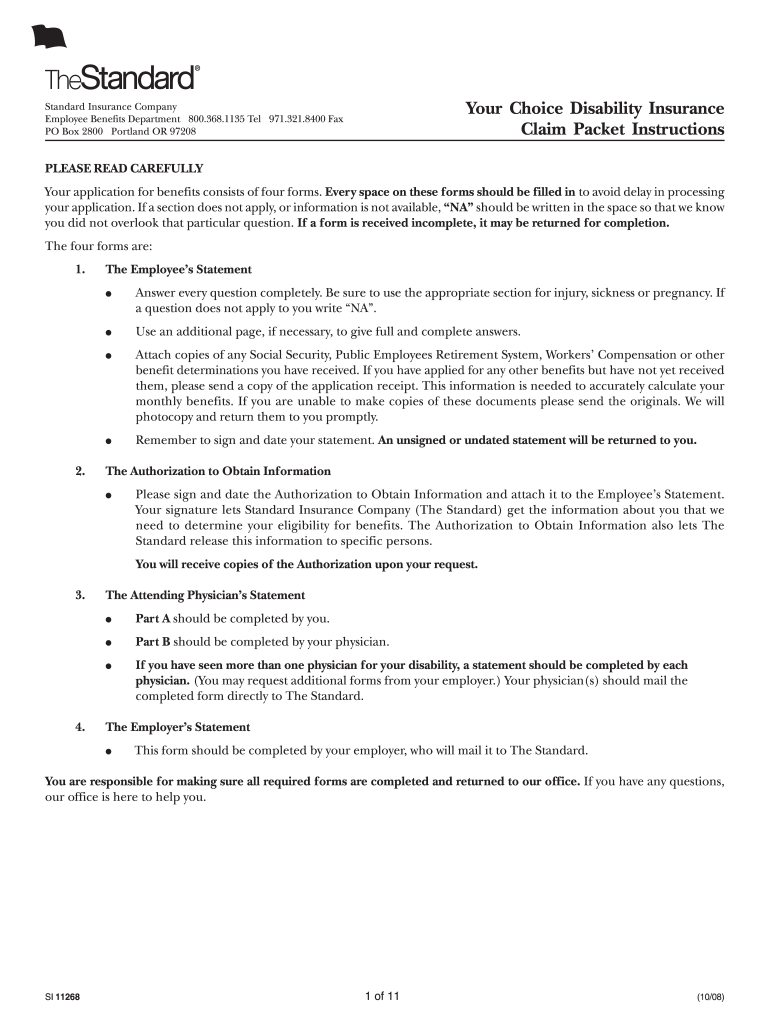  the Standard Your Choiceeducator Options Disability Benefits Packet  Form 2008