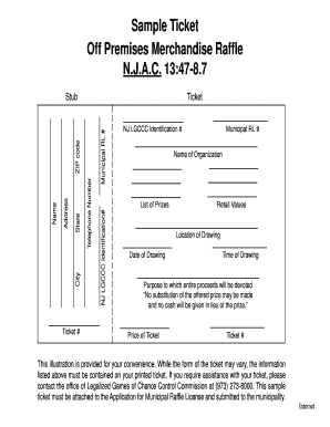 Sample Ticket off Premises Merchandise Raffle N J a C 1347 8  Form