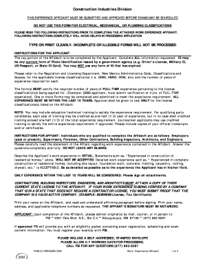 New Mexico Work Experience Affidavit  Form