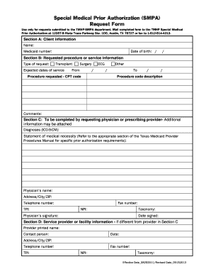 Special Medical Prior Authorization SMPA Request Form