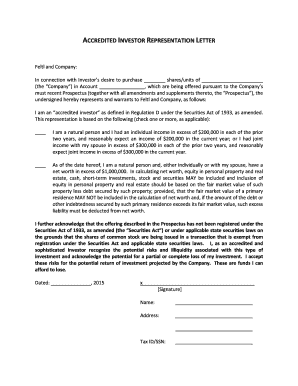 ACCREDITED INVESTOR REPRESENTATION LETTER  Form