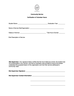 Verification of Volunteer Hours  Form