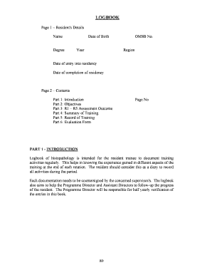 Histopathology Logbook  Form