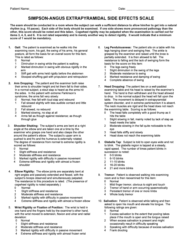 SIMPSON ANGUS EXTRAPYRAMIDAL SIDE EFFECTS SCALE Keltymentalhealth  Form