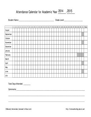 Attendance Calendar for Academic Year  Form