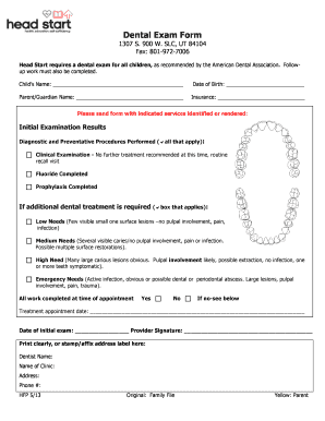 Dental Exam Form Head Start