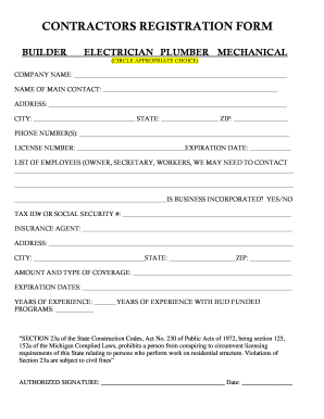 Application for Contractor Registration  Form