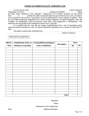 Essentiality Certificate  Form