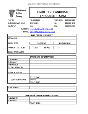 Plumbing Trade Test  Form