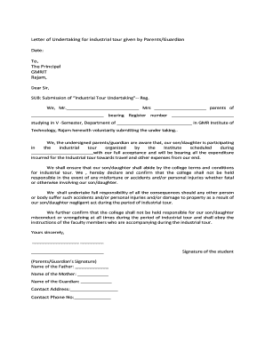 Letter of Undertaking by Parents  Form