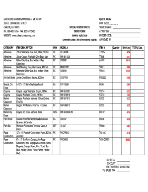 Lakeshore Order Form