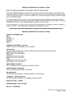 Curriculum Vitae Cv Example  Form