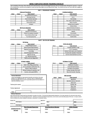 NEWLY EMPLOYED DRIVER TRAINING CHECKLIST  Form