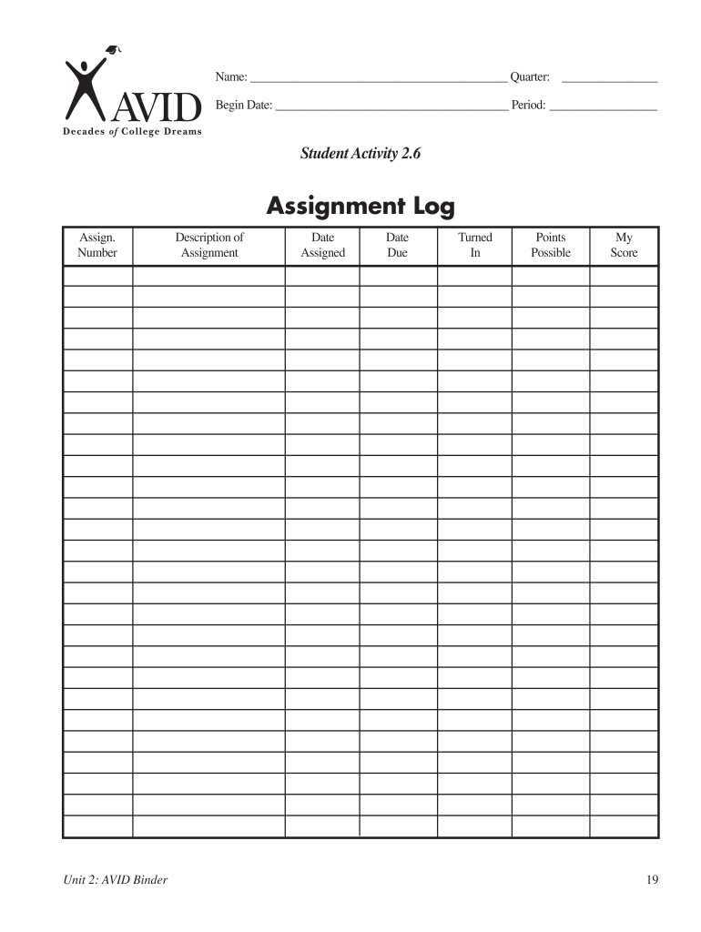  Avid Assignment Log 2012