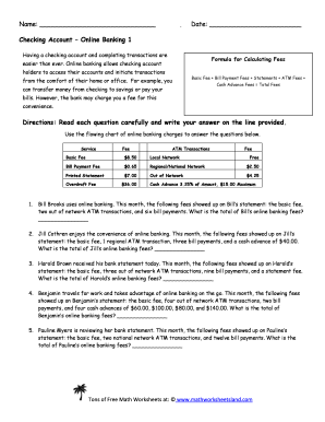 Online Banking 1 Math Worksheets Land  Form