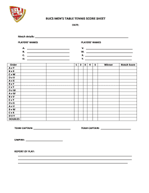 Table Tennis Score Sheet PDF  Form