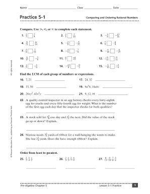 Comparing and Ordering Rational Numbers Worksheets  Form