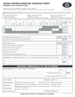 NZDA MERCHANDISE ORDER FORM Healthy Smiles Healthysmiles Org