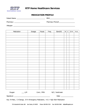 Patient Medication Profile Example  Form