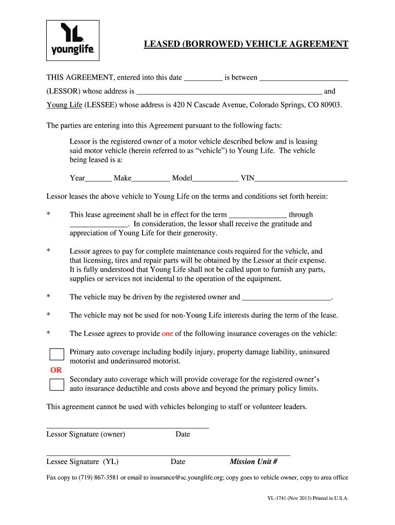 Borrowed Vehicle Agreement Form PDF