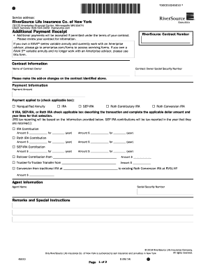 45010 Additional Payment Receipt Form This PDF Contains a Form for Additional Payment Receipt for RiverSource Life Insurance Co 