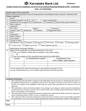 Karnataka Bank Fatca Form