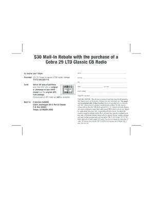 30 Mail in Rebate with the Purchase of a Cobra 29 LTD  Form