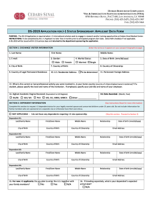 DS APPLICATION for J 1 STATUS SPONSORSHIP a D F Cedars Sinai  Form