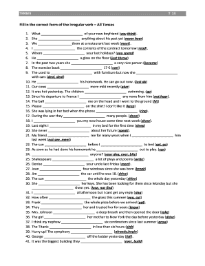 Fill in the Correct Form of the Verb All Tenses