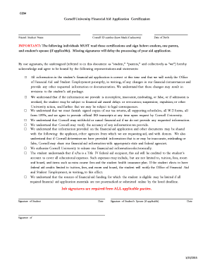 Get and Sign Cornell Finaid Application Certification 2015-2022 Form