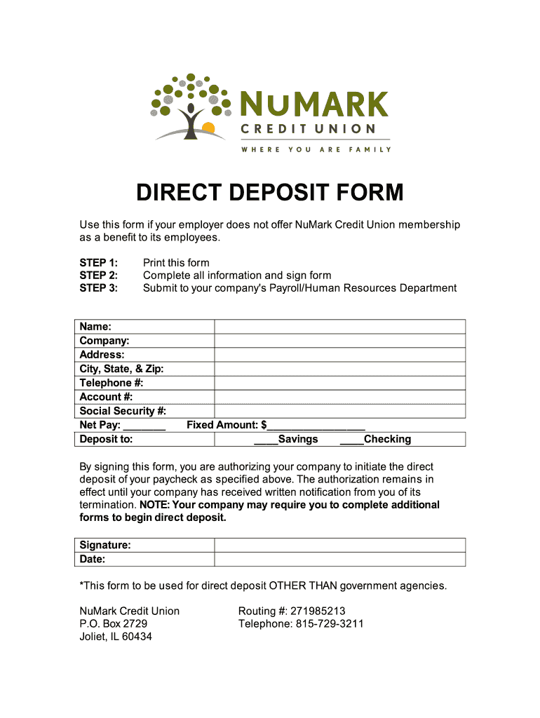 NMC Direct Deposit NuMark Credit Union Numarkcu  Form