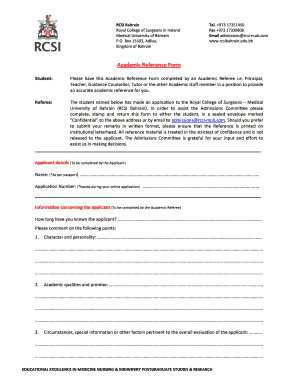 Academic Reference Form RCSI Bahrain