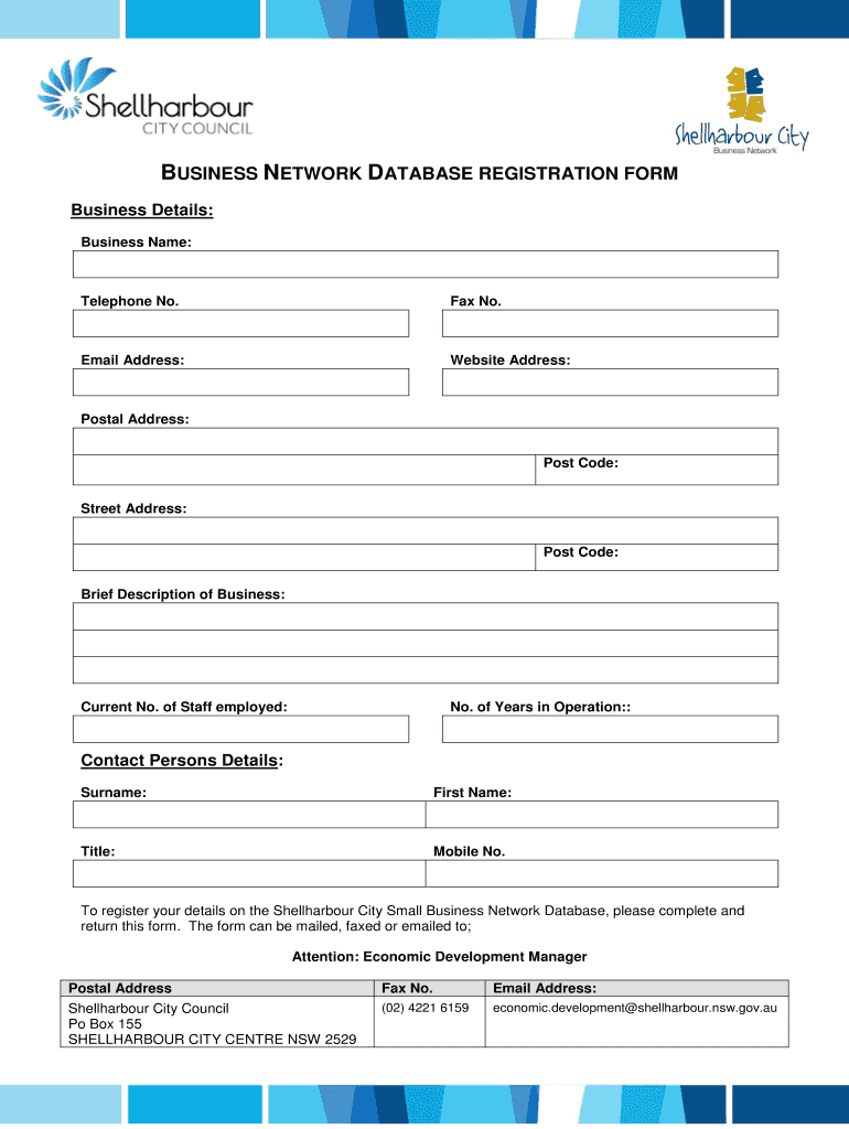 BUSINESS NETWORK DATABASE REGISTRATION FORM