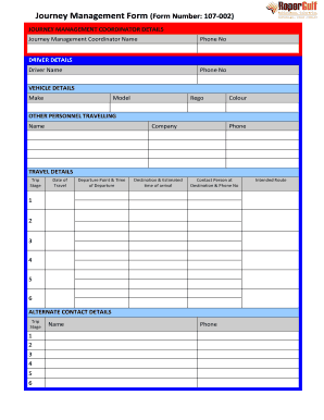 Journey Management Plan Template Excel  Form