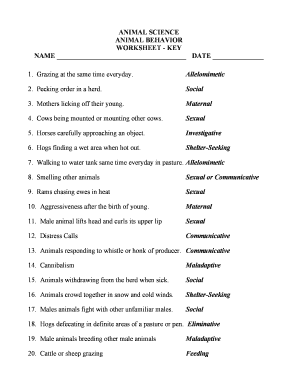 Animal Behavior Worksheet PDF  Form
