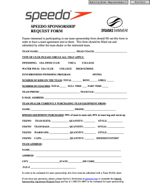 Speedo Sponsorship Application  Form