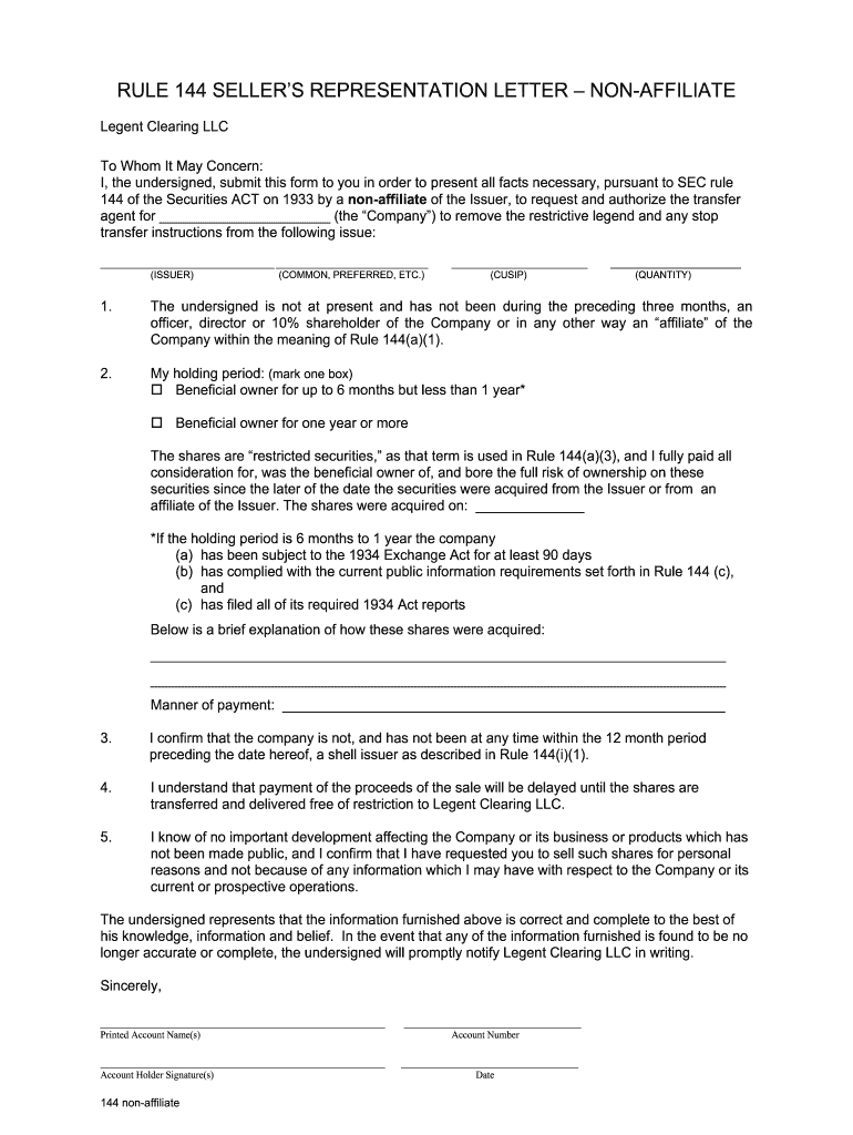 Sellers Representation Letter  Form