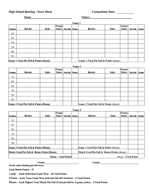 Bowling Recap Sheets  Form