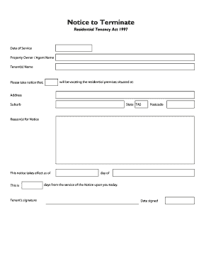 Notice to Terminate Tasmania  Form