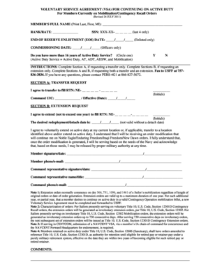 VOLUNTARY SERVICE AGREEMENT VSA for Bb US Navy Public Navy  Form