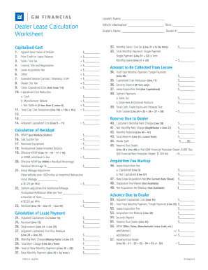 Gm Financial Dealer Lease Calculation Worksheet Form ID Gmfws