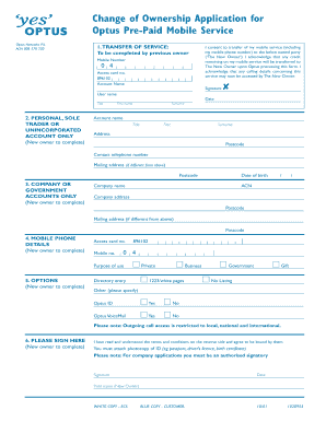 Optus Change of Ownership  Form