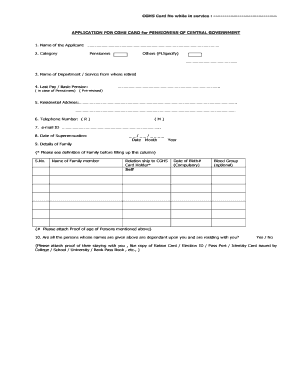 Cghs Application Form for Pensioners