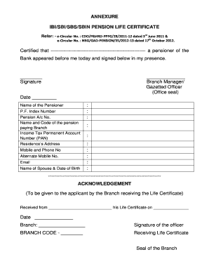 Ibi Sbi Sbs Sbin Pension Life Certificate  Form