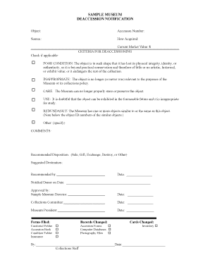 SAMPLE MUSEUM DEACCESSION NOTIFICATION ARCS Arcsinfo  Form