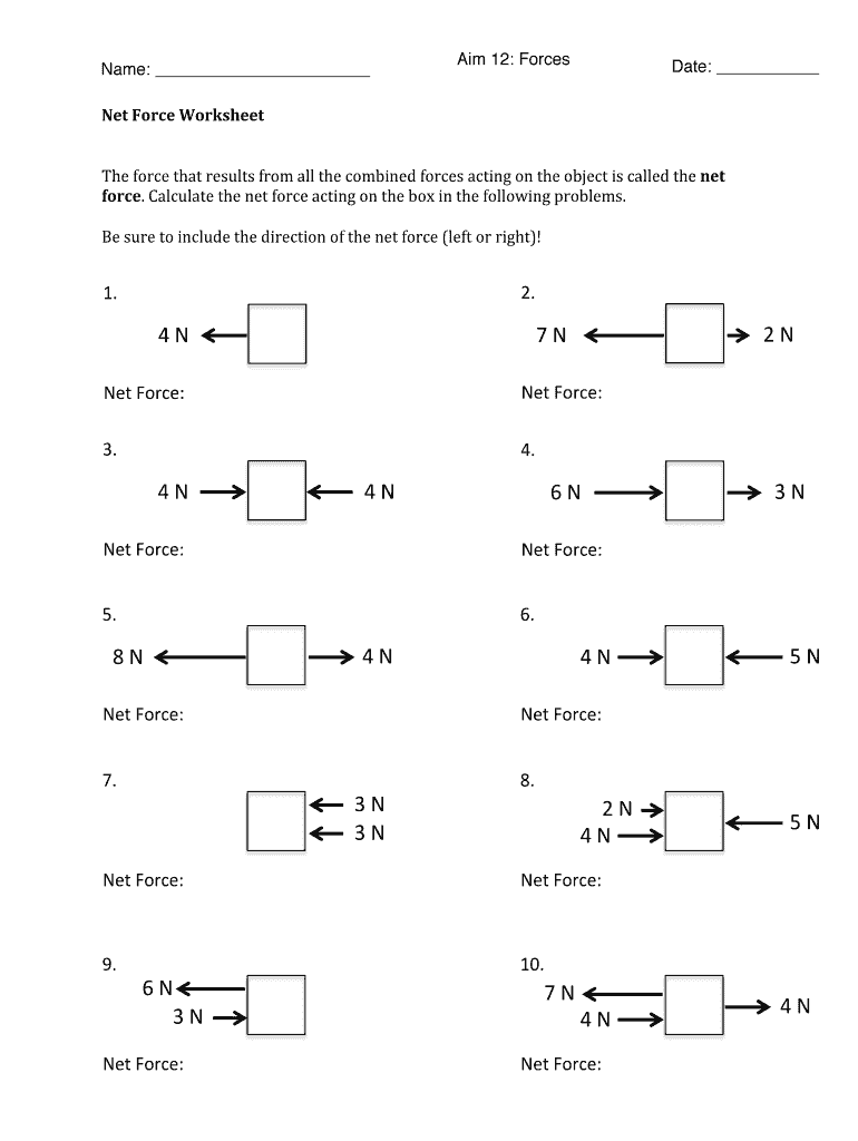 Force Worksheet Answer Key