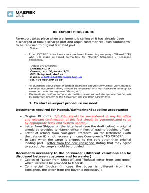 RE EXPORT PROCEDURE Maersklinecom  Form