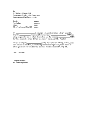 Noc Letter Format for Shipping Line